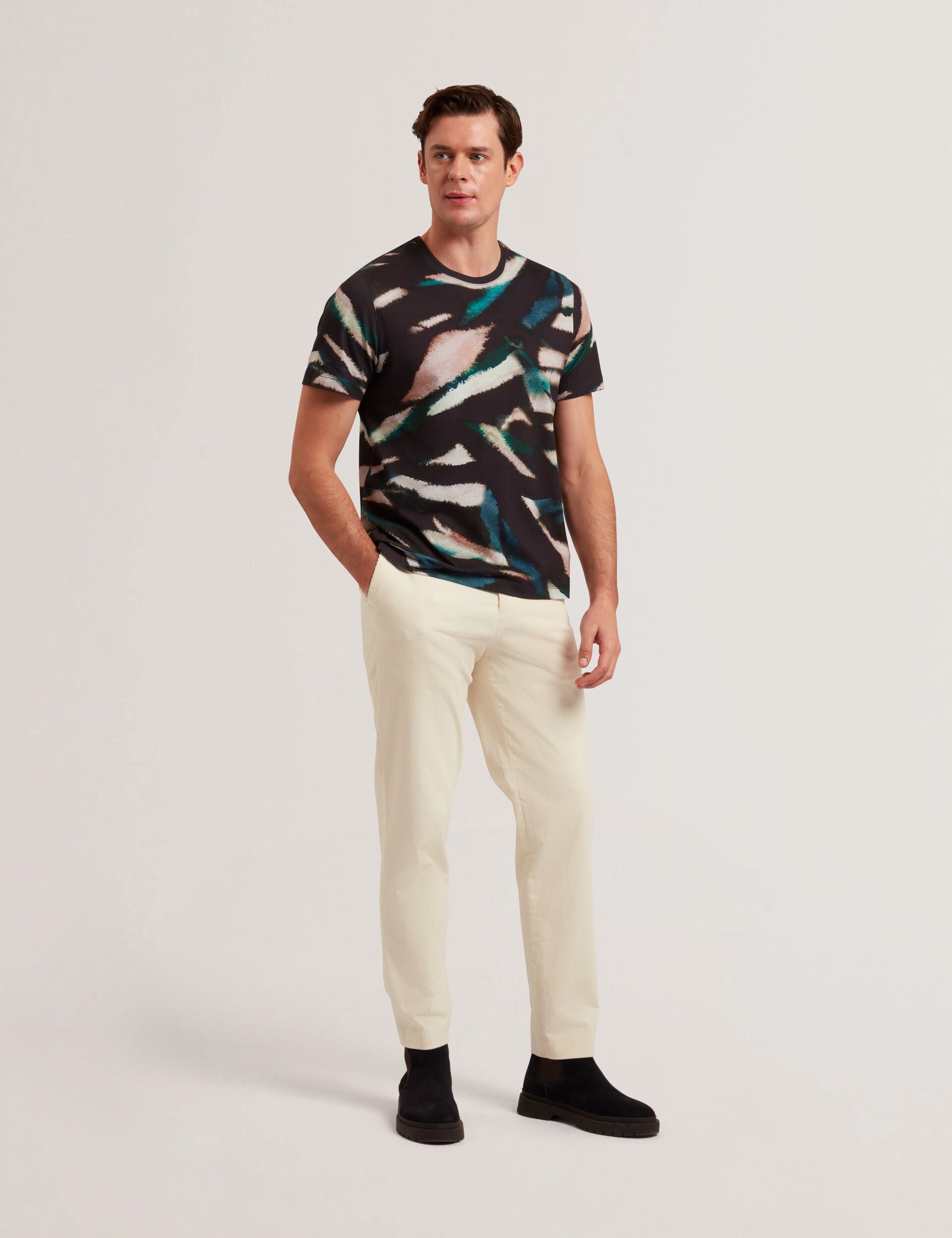 Men WILSDOR - Abstract Print Knitted Jersey T-Shirt - Ted Baker