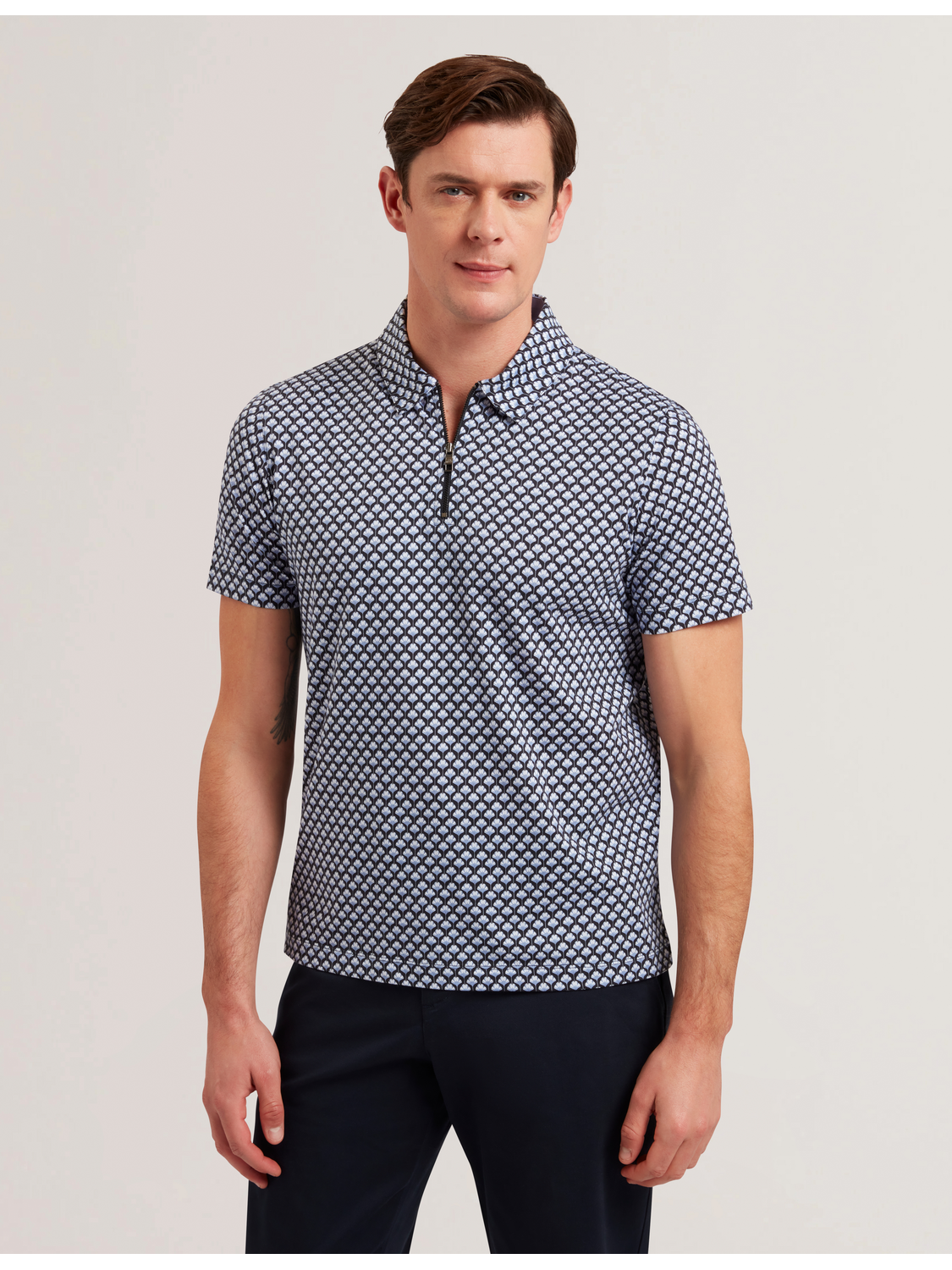 Men OUNSLO - Printed Zip Neck Cotton Polo Shirt - Ted Baker