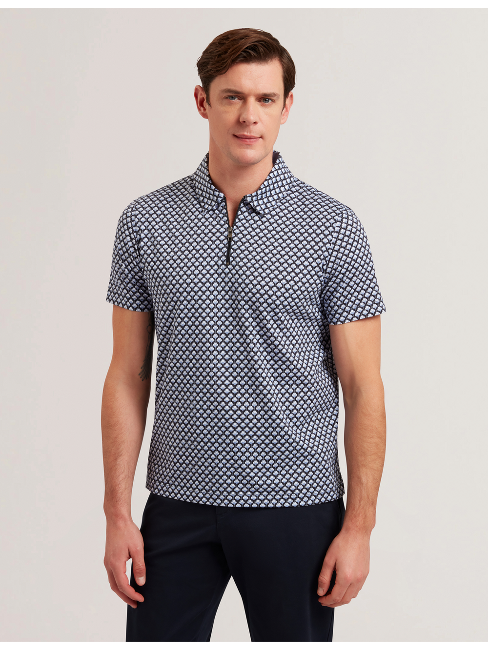 Men OUNSLO - Printed Zip Neck Cotton Polo Shirt - Ted Baker