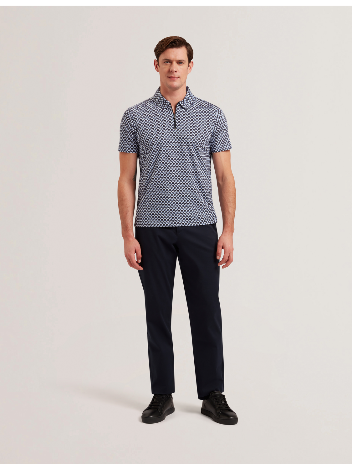 Men OUNSLO - Printed Zip Neck Cotton Polo Shirt - Ted Baker
