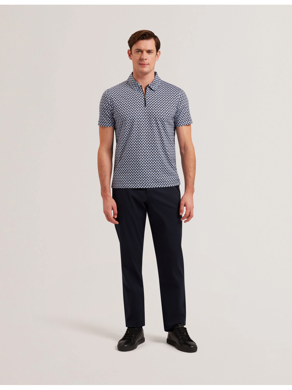 Men OUNSLO - Printed Zip Neck Cotton Polo Shirt - Ted Baker