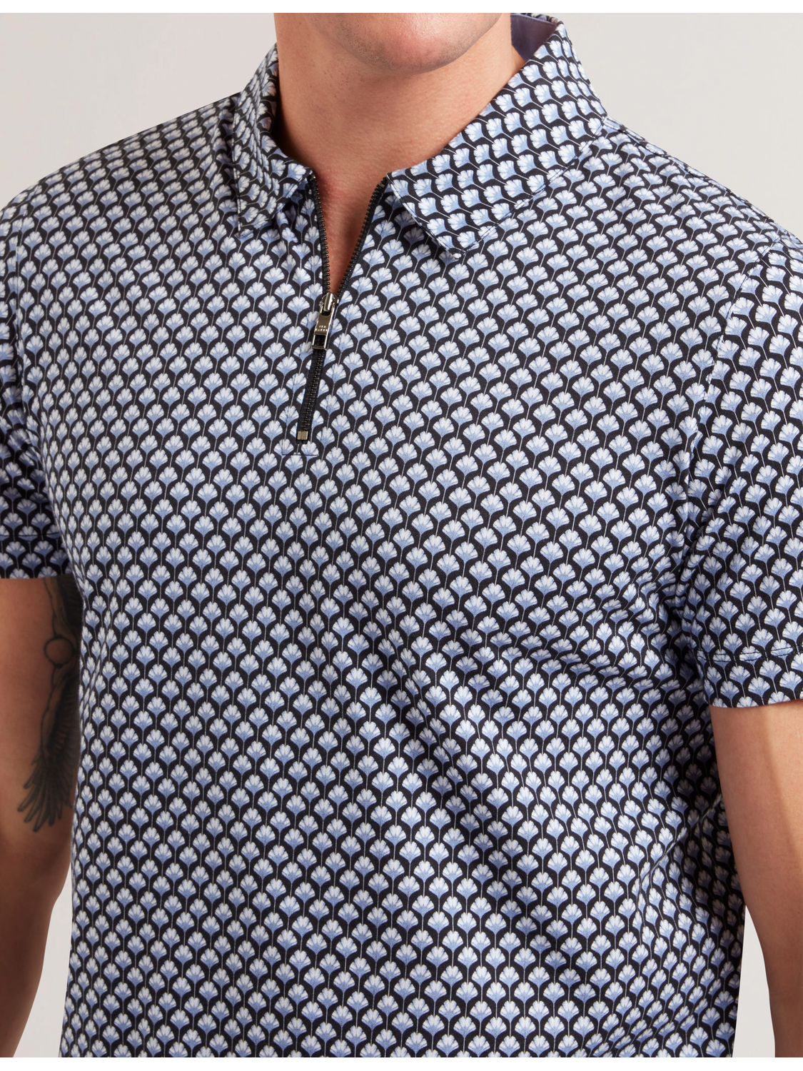 Men OUNSLO - Printed Zip Neck Cotton Polo Shirt - Ted Baker