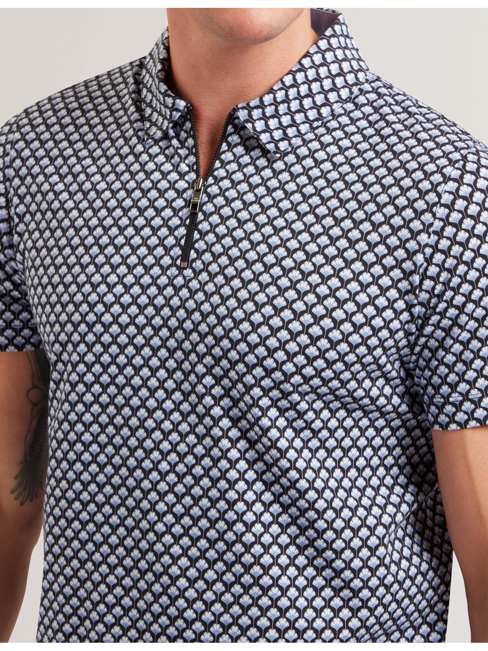 Men OUNSLO - Printed Zip Neck Cotton Polo Shirt - Ted Baker
