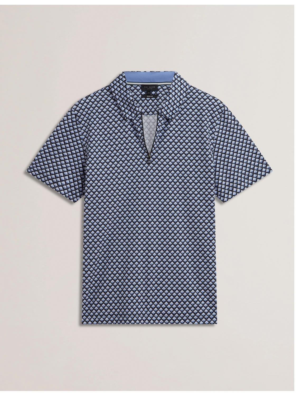 Men OUNSLO - Printed Zip Neck Cotton Polo Shirt - Ted Baker