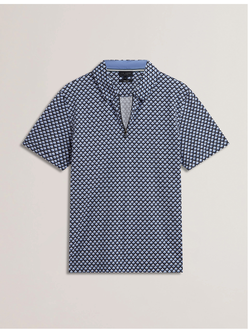 Men OUNSLO - Printed Zip Neck Cotton Polo Shirt - Ted Baker