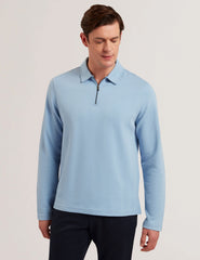 Men KALEND - Herringbone Zip Neck Long Sleeve Polo Shirt - Ted Baker