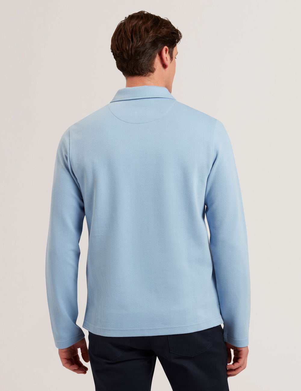 Men KALEND - Herringbone Zip Neck Long Sleeve Polo Shirt - Ted Baker