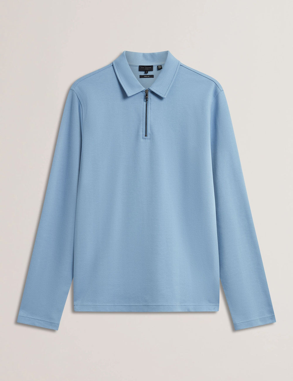 Men KALEND - Herringbone Zip Neck Long Sleeve Polo Shirt - Ted Baker