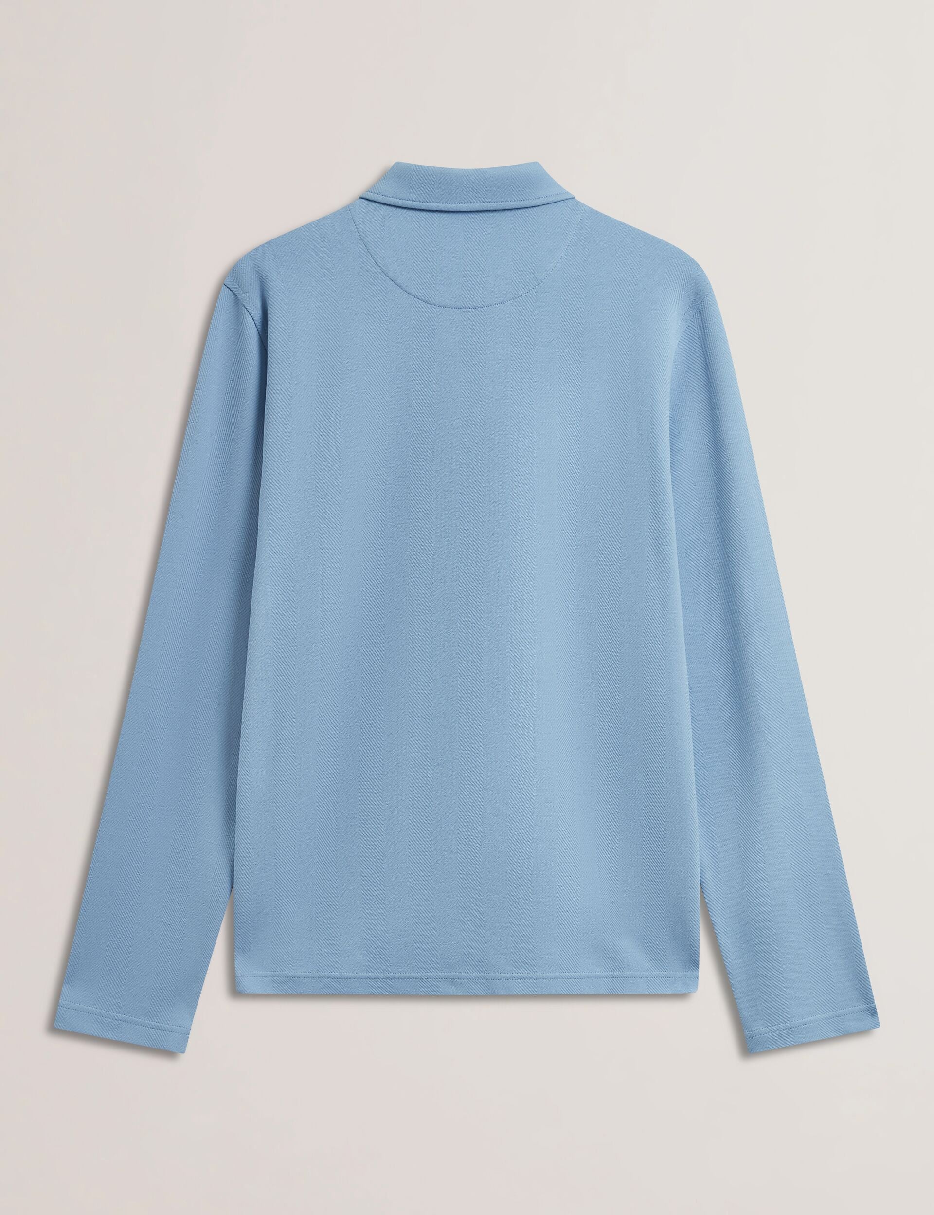 Men KALEND - Herringbone Zip Neck Long Sleeve Polo Shirt - Ted Baker