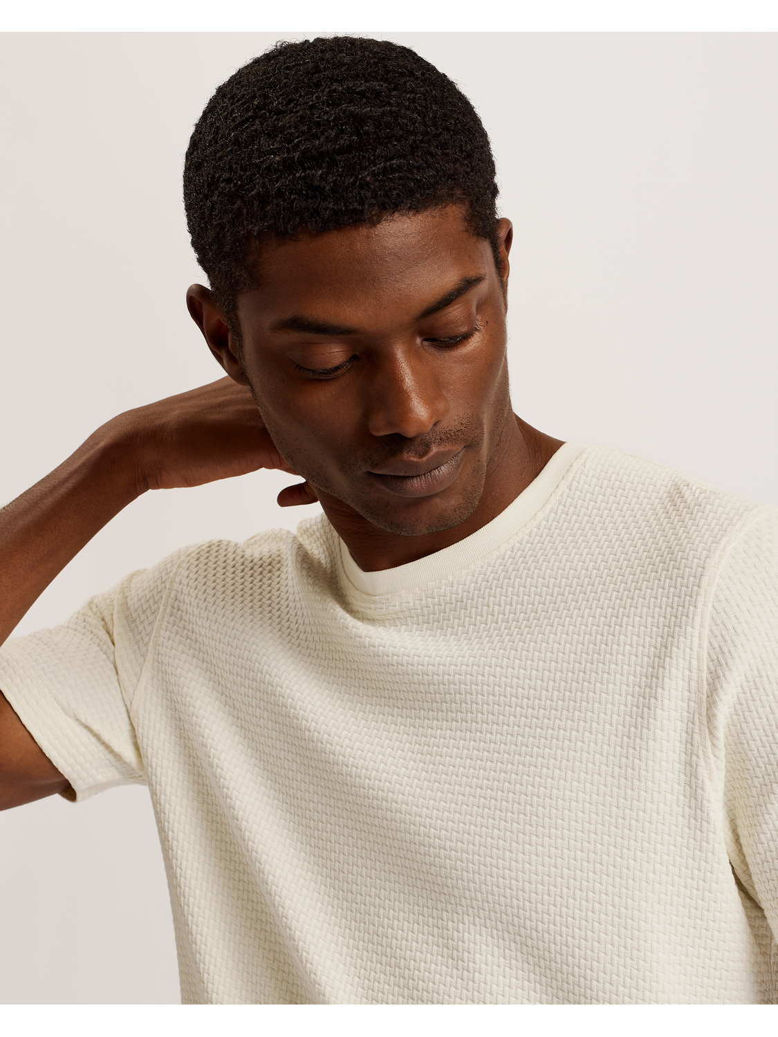 Men CURLYS Zig Zag Texture Knitted Cotton T-Shirt - Ted Baker