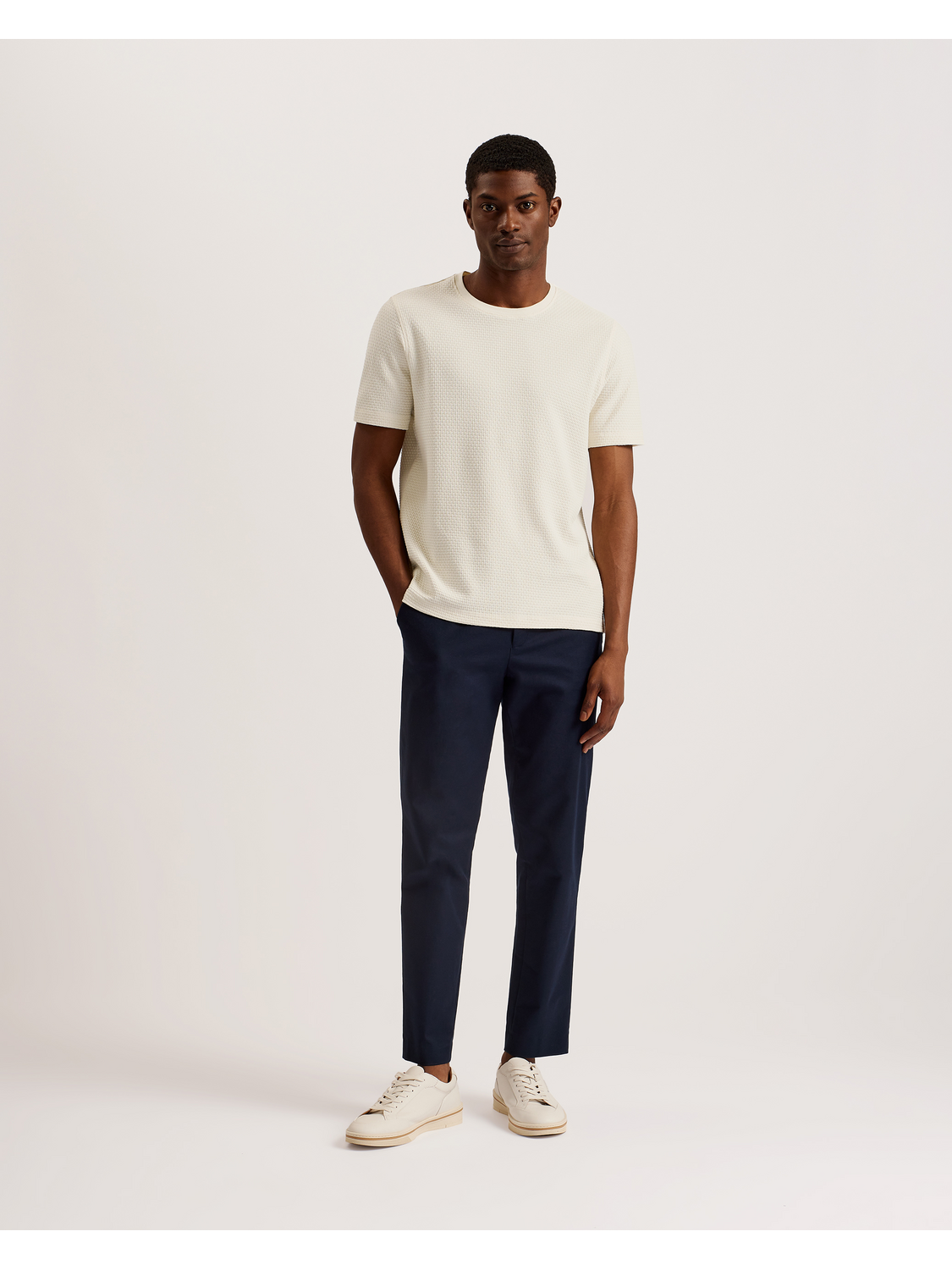 Men CURLYS Zig Zag Texture Knitted Cotton T-Shirt - Ted Baker