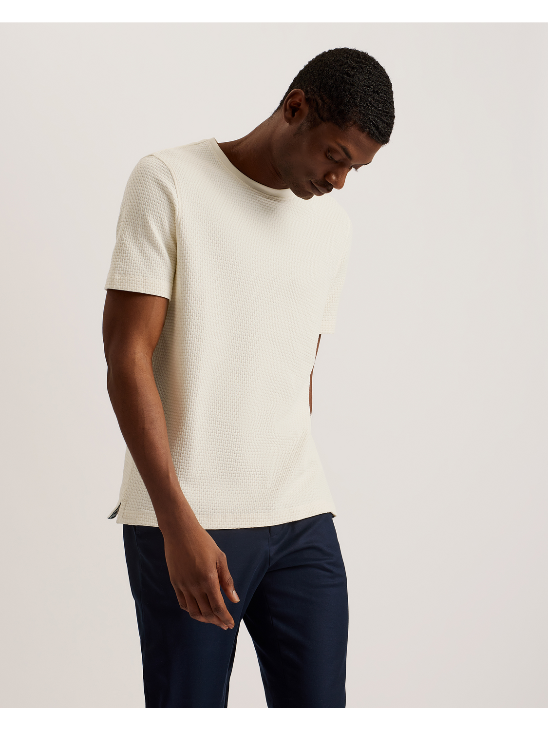 Men CURLYS Zig Zag Texture Knitted Cotton T-Shirt - Ted Baker