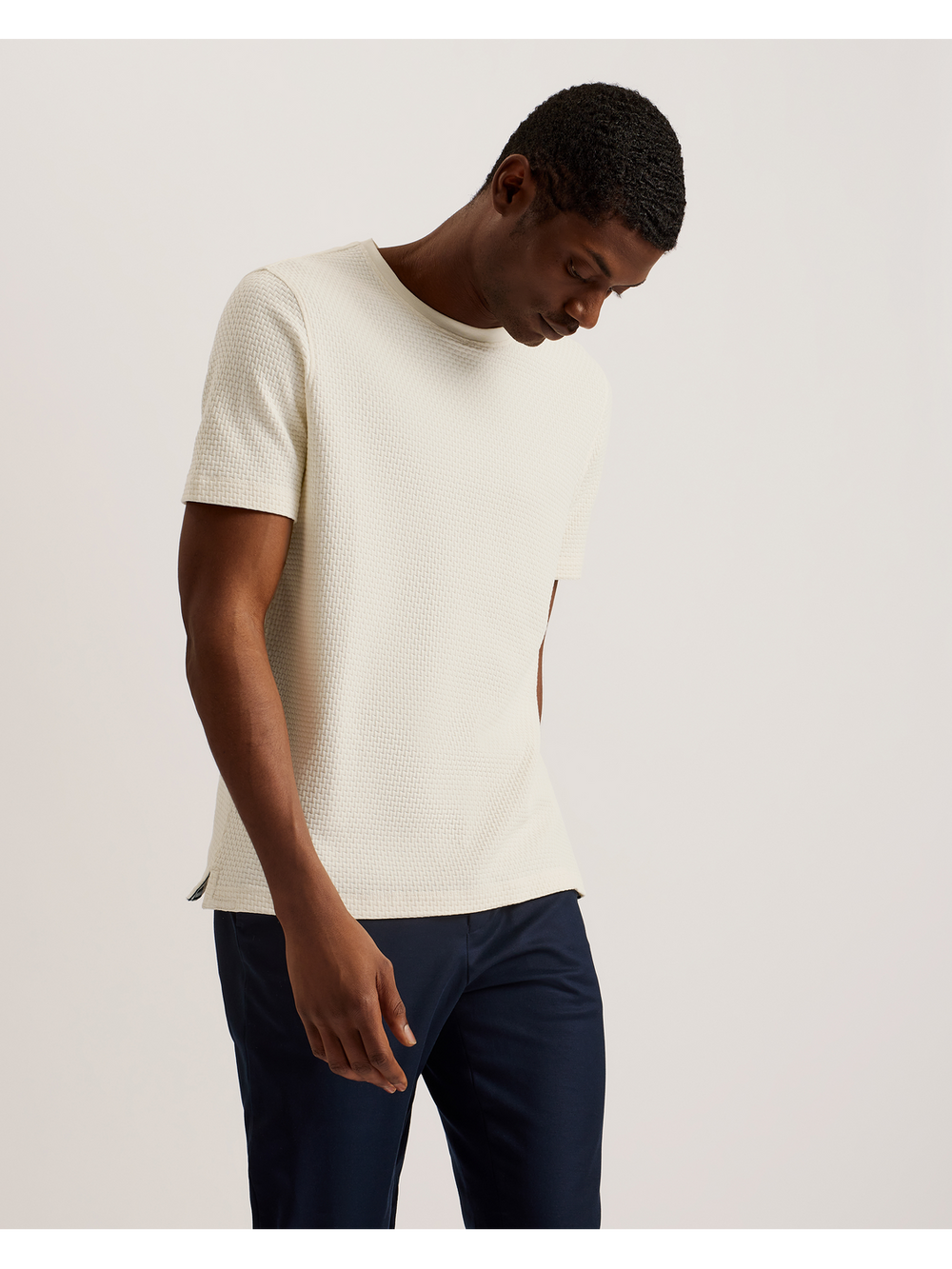Men CURLYS Zig Zag Texture Knitted Cotton T-Shirt - Ted Baker