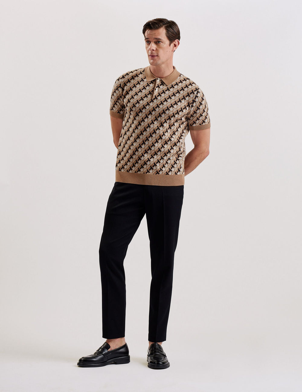 Men SEFERRY - Interlocking T Jacquard Knitted Polo Shirt - Ted Baker