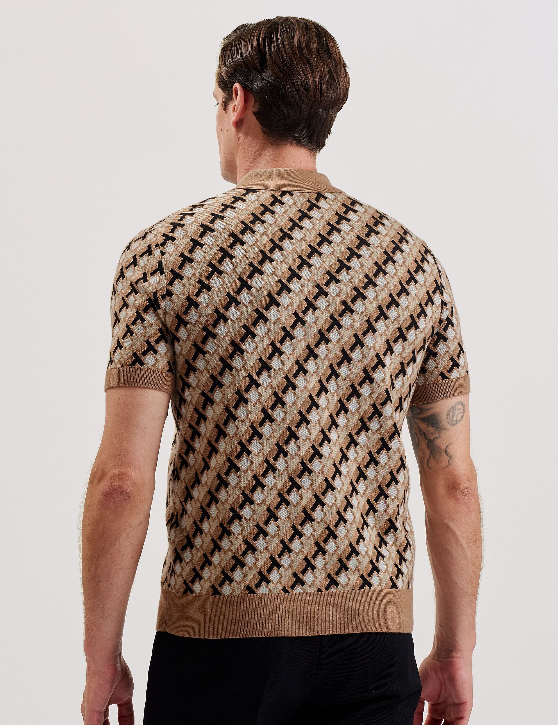 Men SEFERRY - Interlocking T Jacquard Knitted Polo Shirt - Ted Baker
