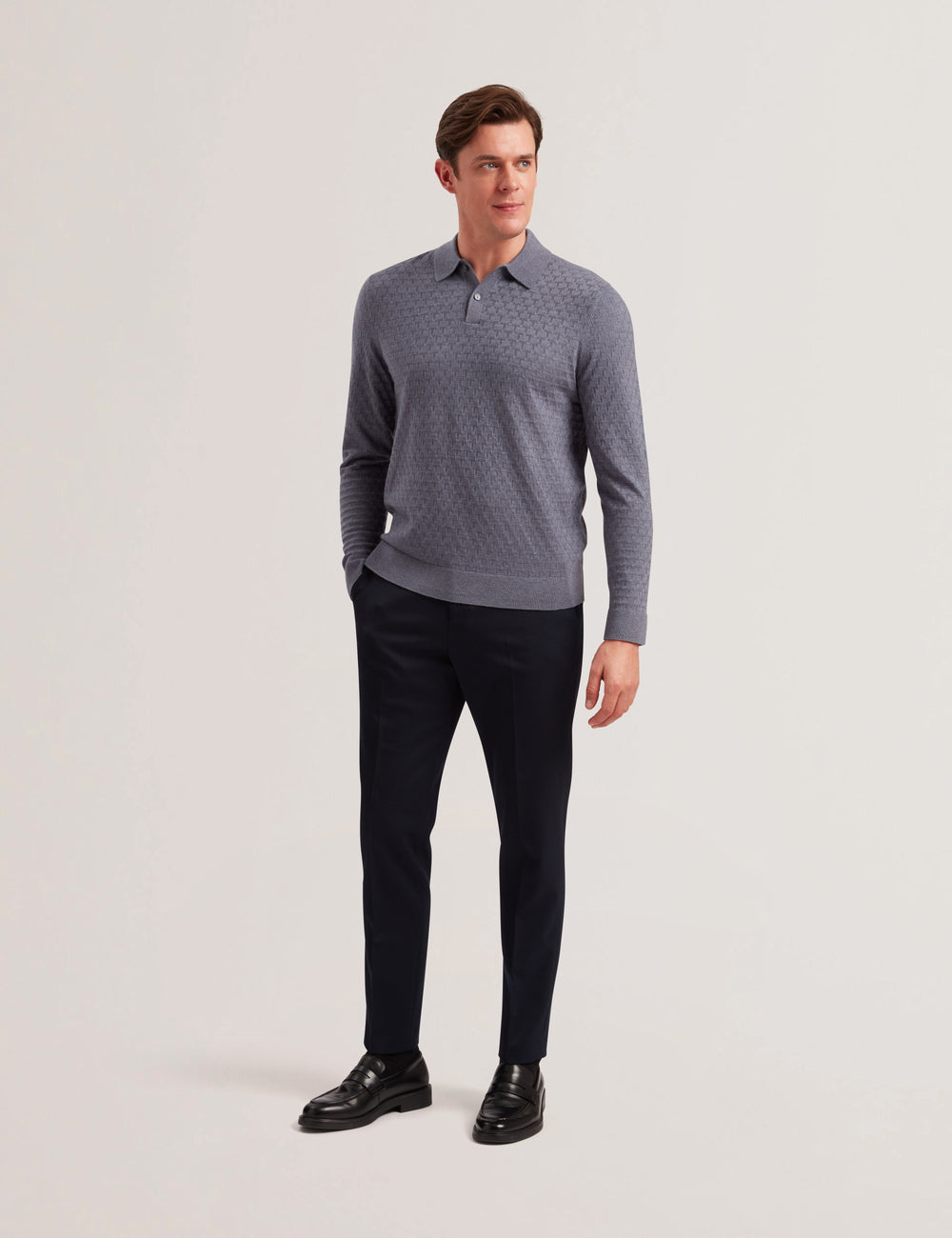 Men MORAR - T Knit Long Sleeve Polo Top - Ted Baker