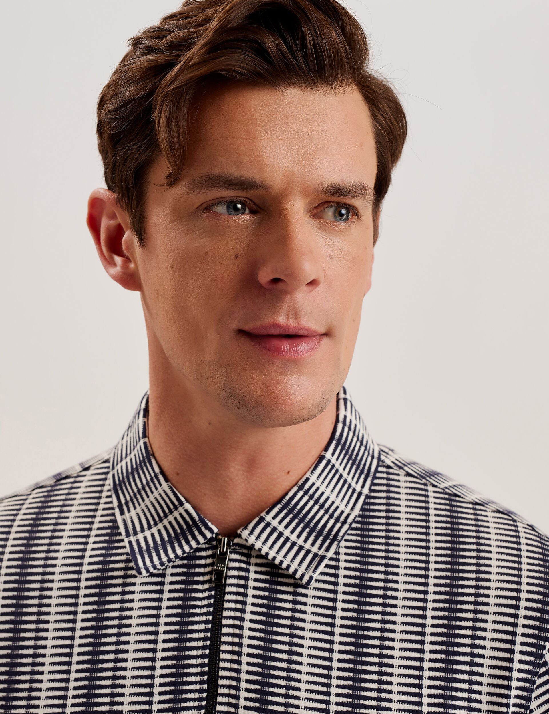 Men CAPUZZO - Long Sleeve Geo Stripe Zip Polo Shirt - Ted Baker