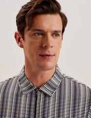 Men CAPUZZO - Long Sleeve Geo Stripe Zip Polo Shirt - Ted Baker