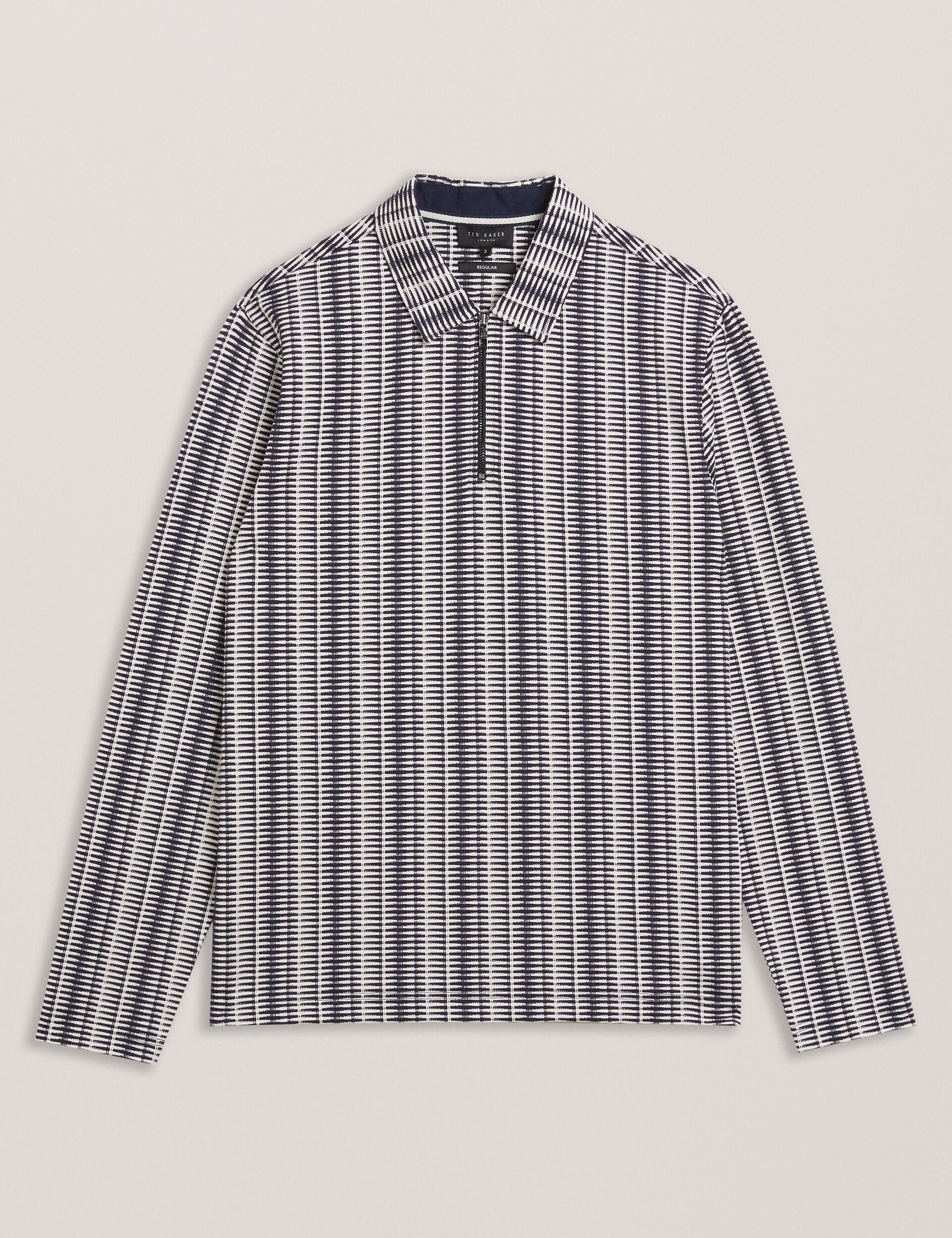 Men CAPUZZO - Long Sleeve Geo Stripe Zip Polo Shirt - Ted Baker