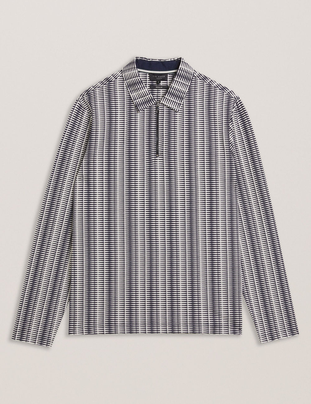 Men CAPUZZO - Long Sleeve Geo Stripe Zip Polo Shirt - Ted Baker
