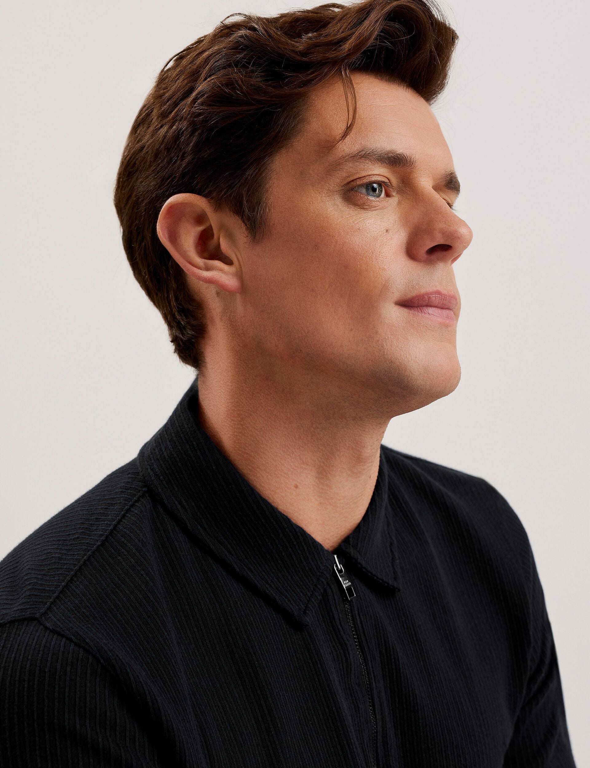 Men ELGRAVE - Ribbed Cotton Zip Neck Polo Shirt - Ted Baker