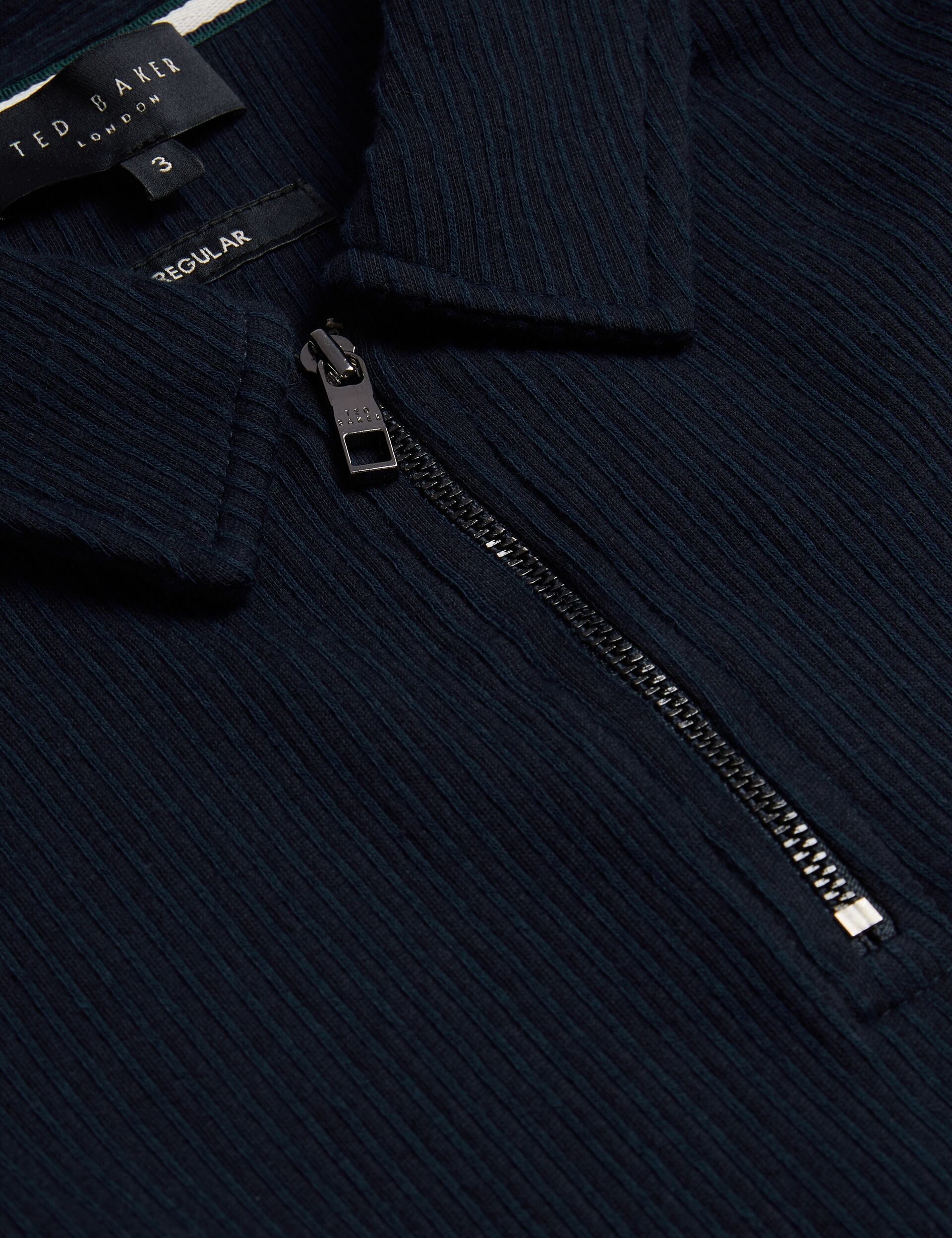 Men ELGRAVE - Ribbed Cotton Zip Neck Polo Shirt - Ted Baker