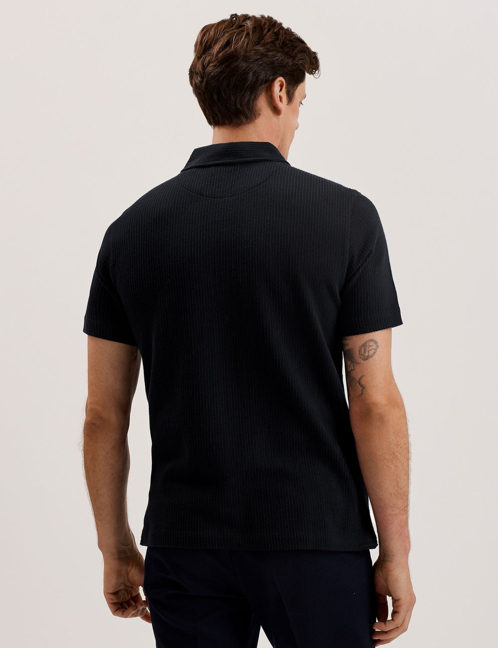 Men ELGRAVE - Ribbed Cotton Zip Neck Polo Shirt - Ted Baker