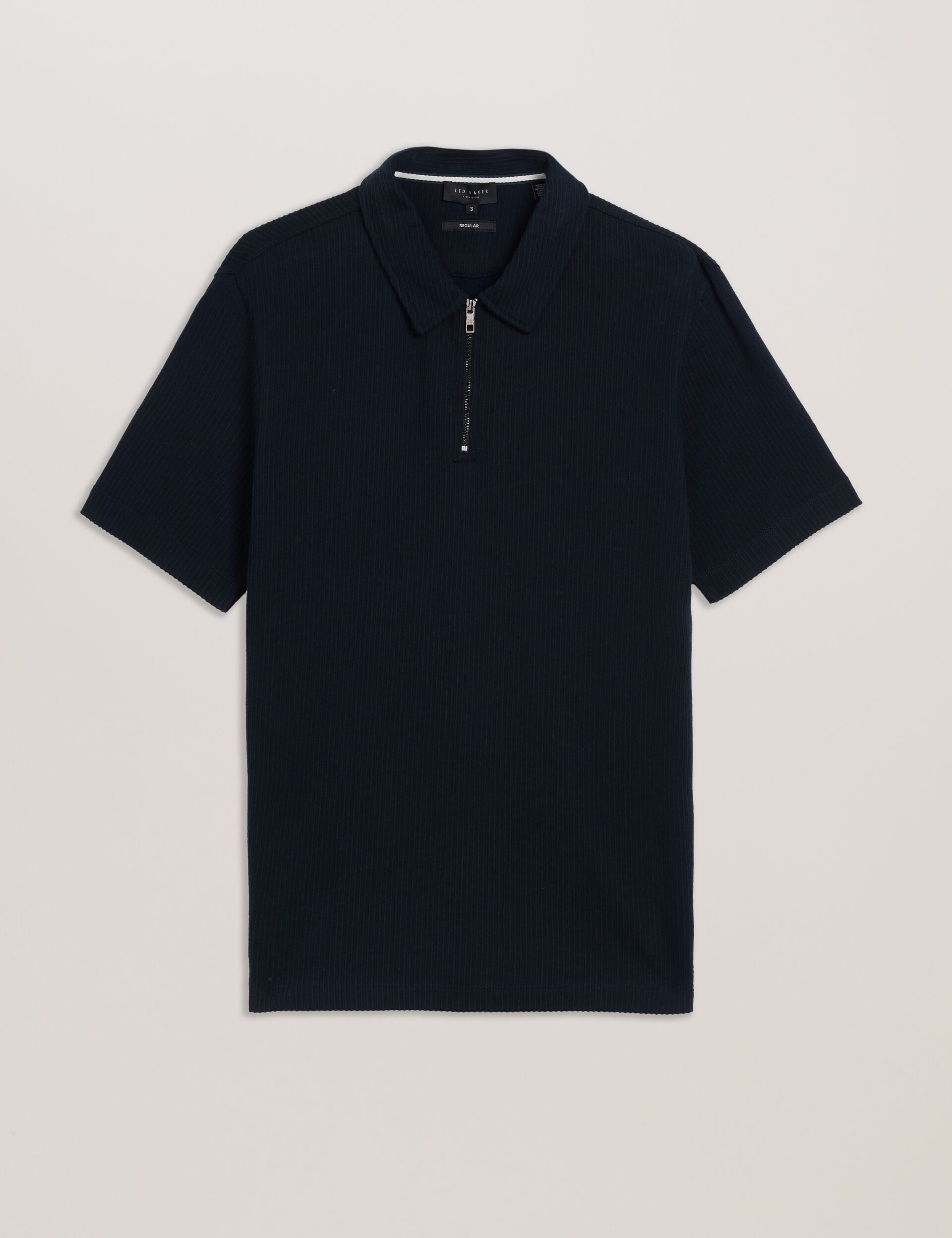 Men ELGRAVE - Ribbed Cotton Zip Neck Polo Shirt - Ted Baker