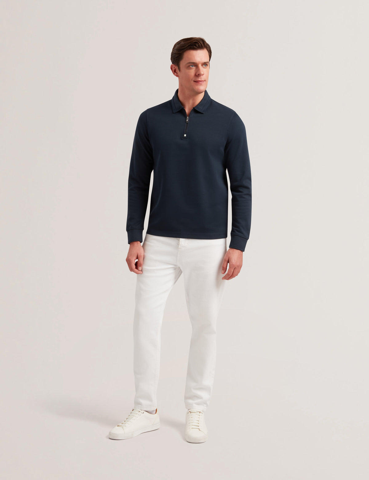 Men INGMAR - Long Sleeve Cotton Blend Zip Polo Shirt - Ted Baker