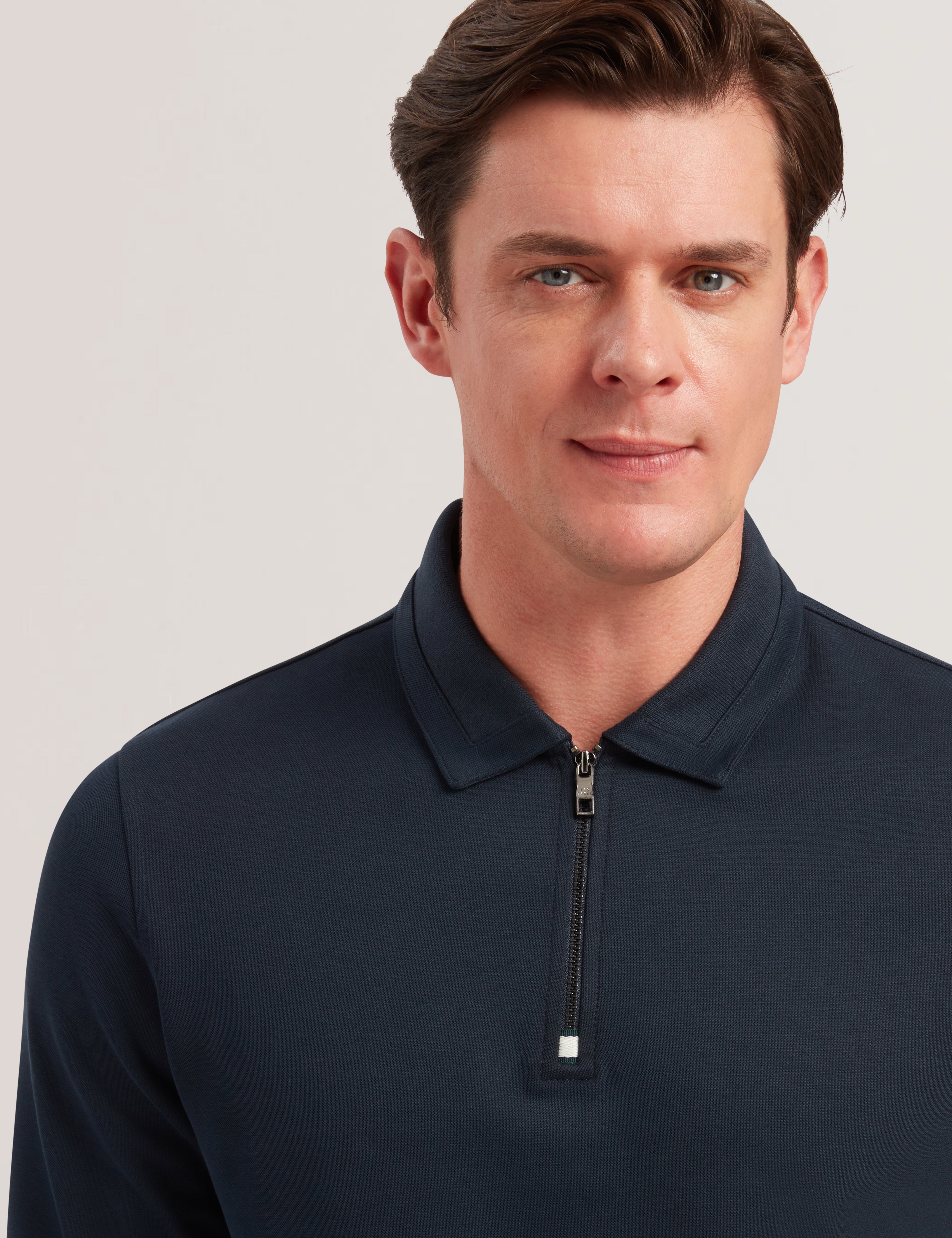 Men INGMAR - Long Sleeve Cotton Blend Zip Polo Shirt - Ted Baker