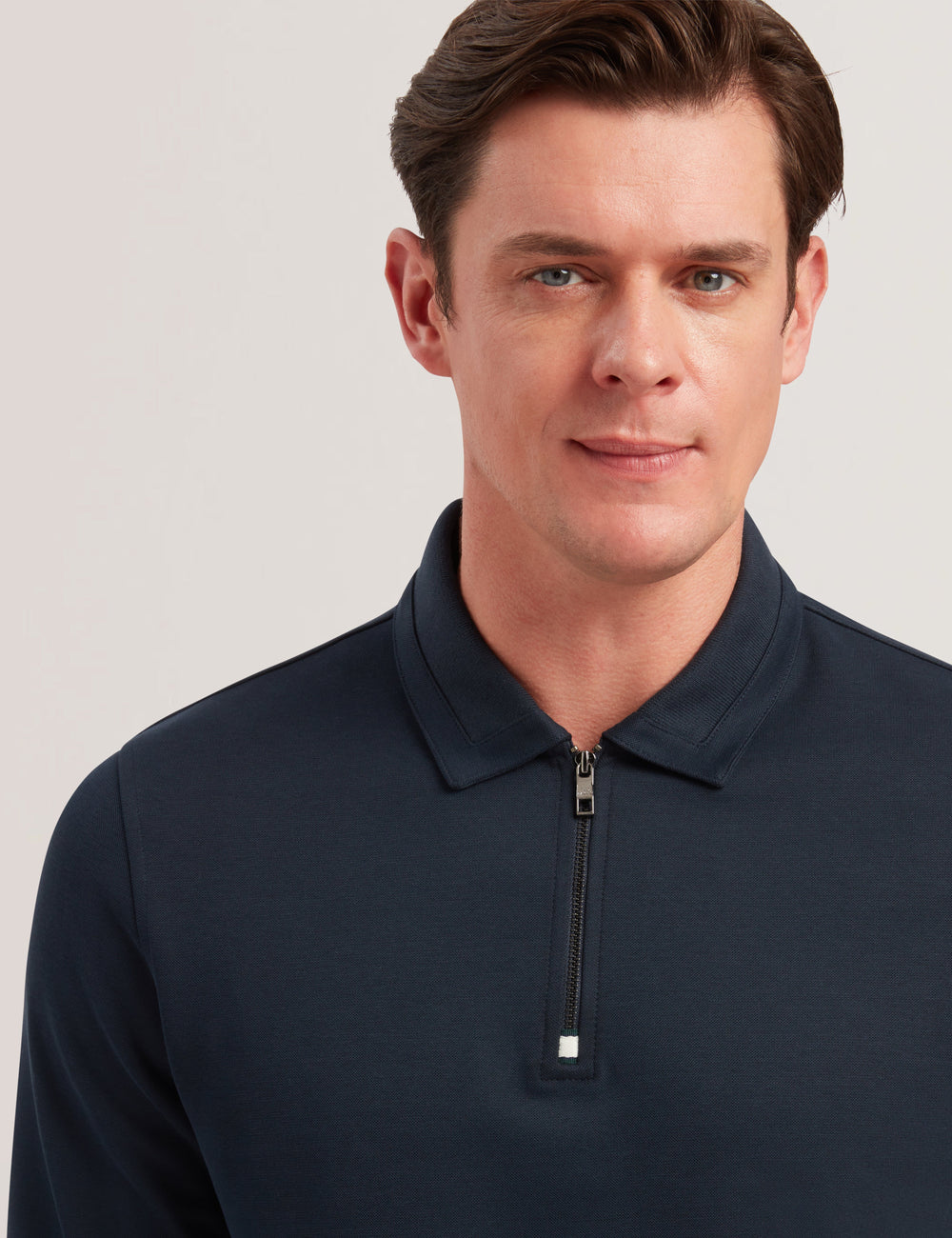 Men INGMAR - Long Sleeve Cotton Blend Zip Polo Shirt - Ted Baker