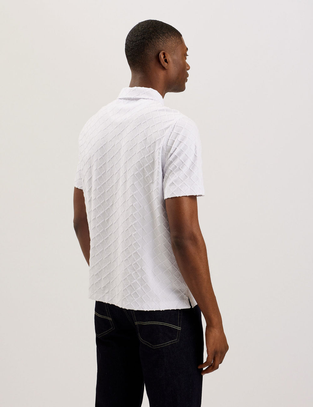 Men ANSOM - SS Reg Textured Towelling Zip Polo - Ted Baker