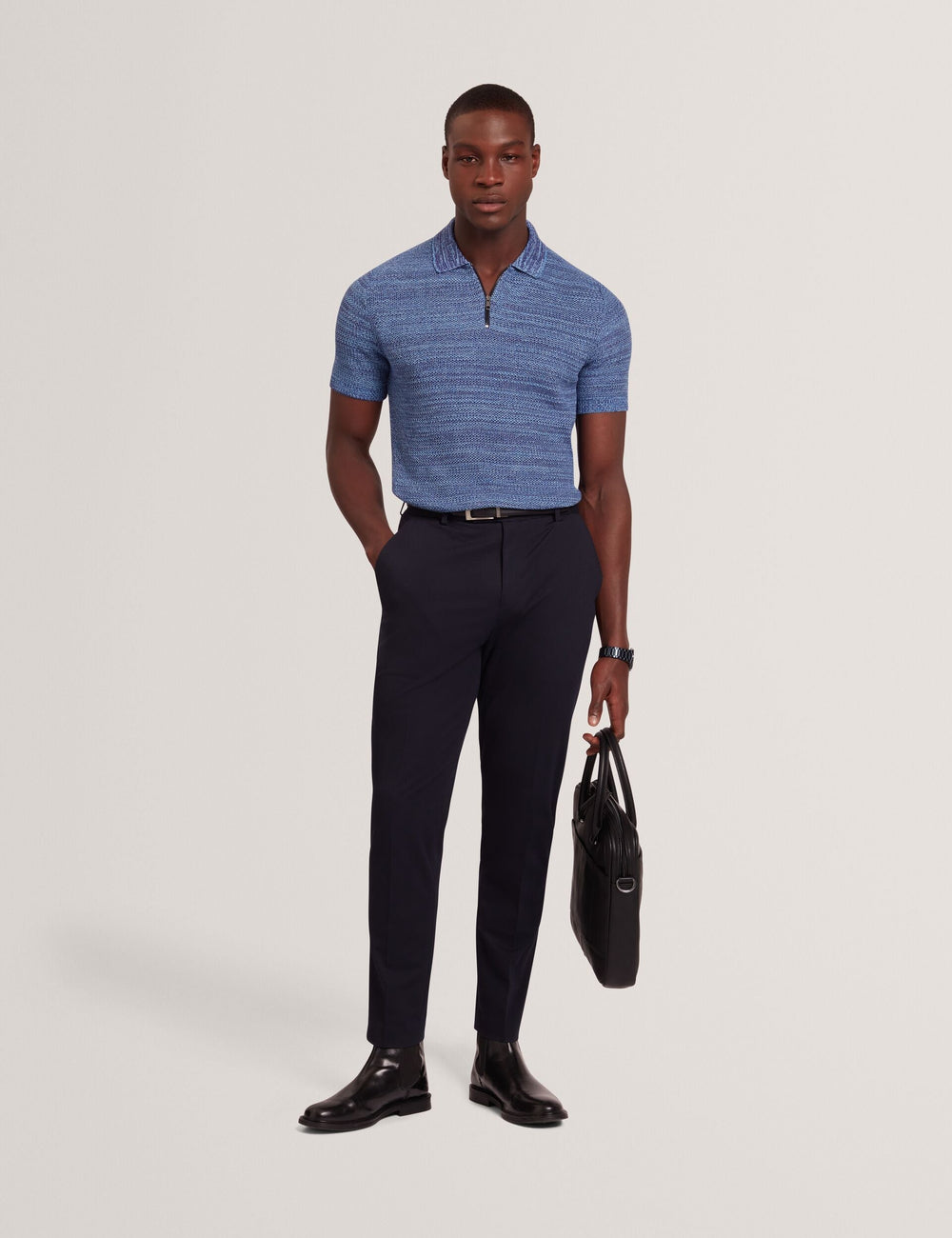 Men BLOSSAM - Space Dye Zip Neck Polo Shirt - Ted Baker