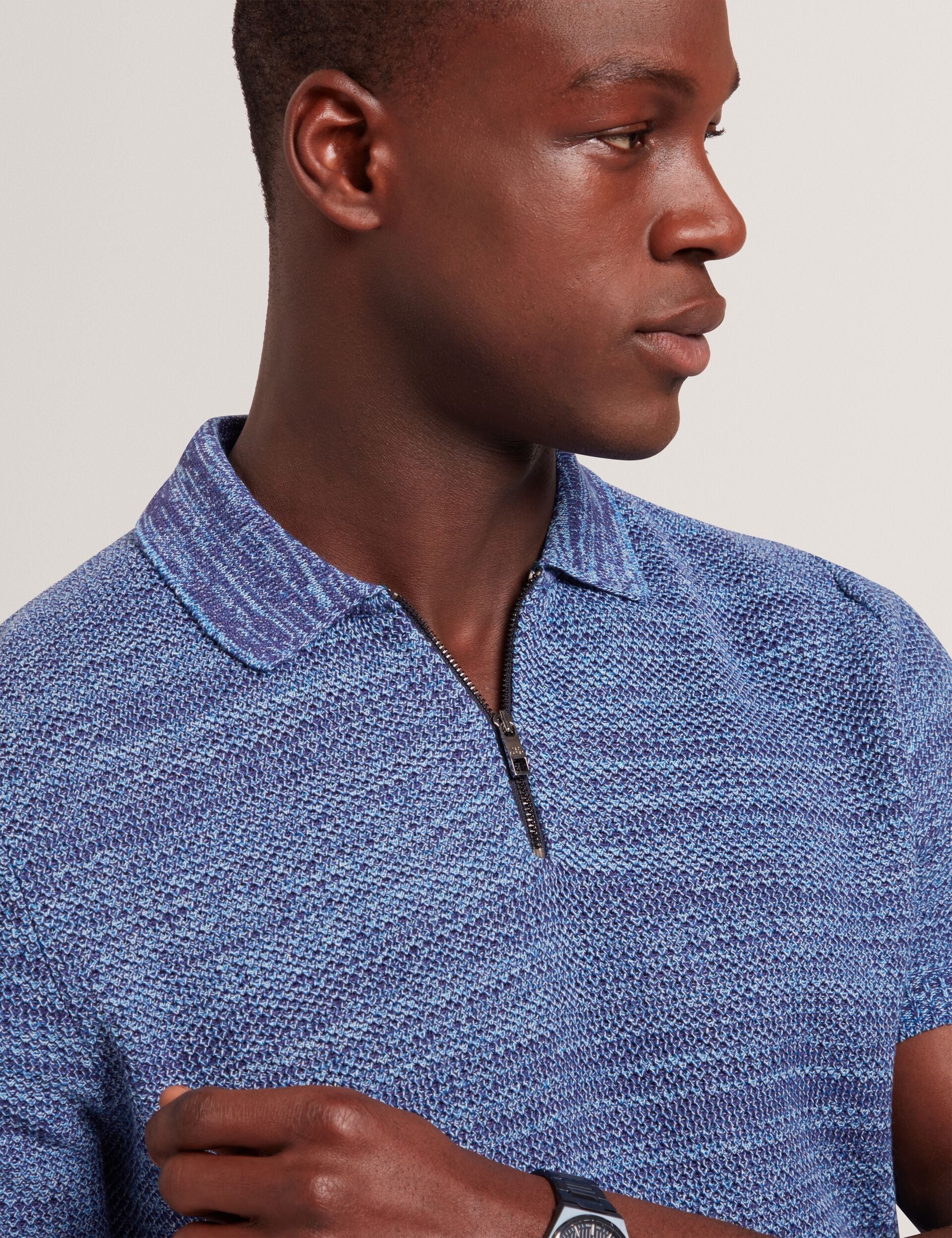 Men BLOSSAM - Space Dye Zip Neck Polo Shirt - Ted Baker
