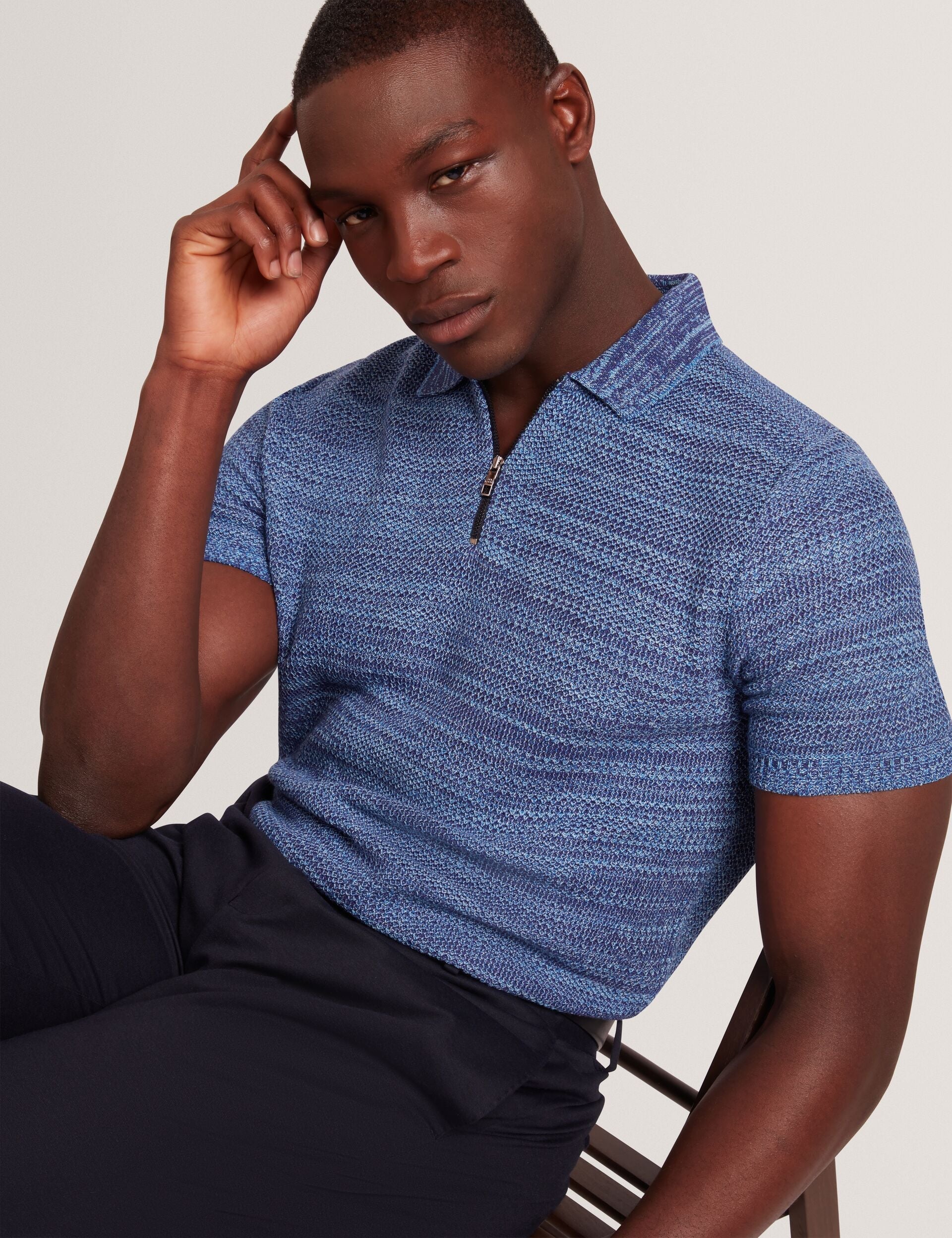 Men BLOSSAM - Space Dye Zip Neck Polo Shirt - Ted Baker