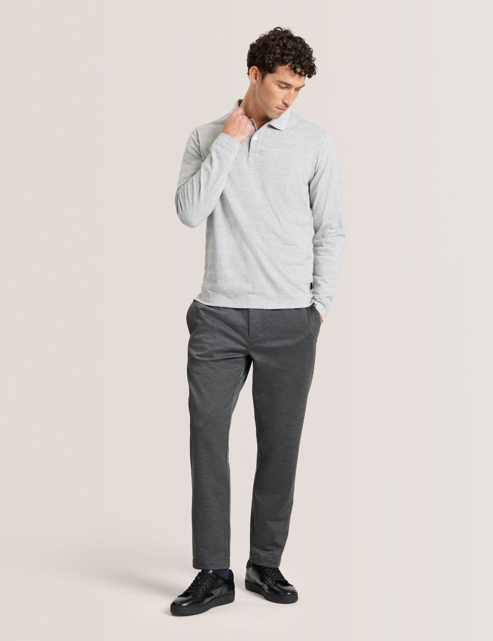 Men|Sale POPCORN STRIPE LONG SLEEVE POLO - Grey Heather - Ted Baker