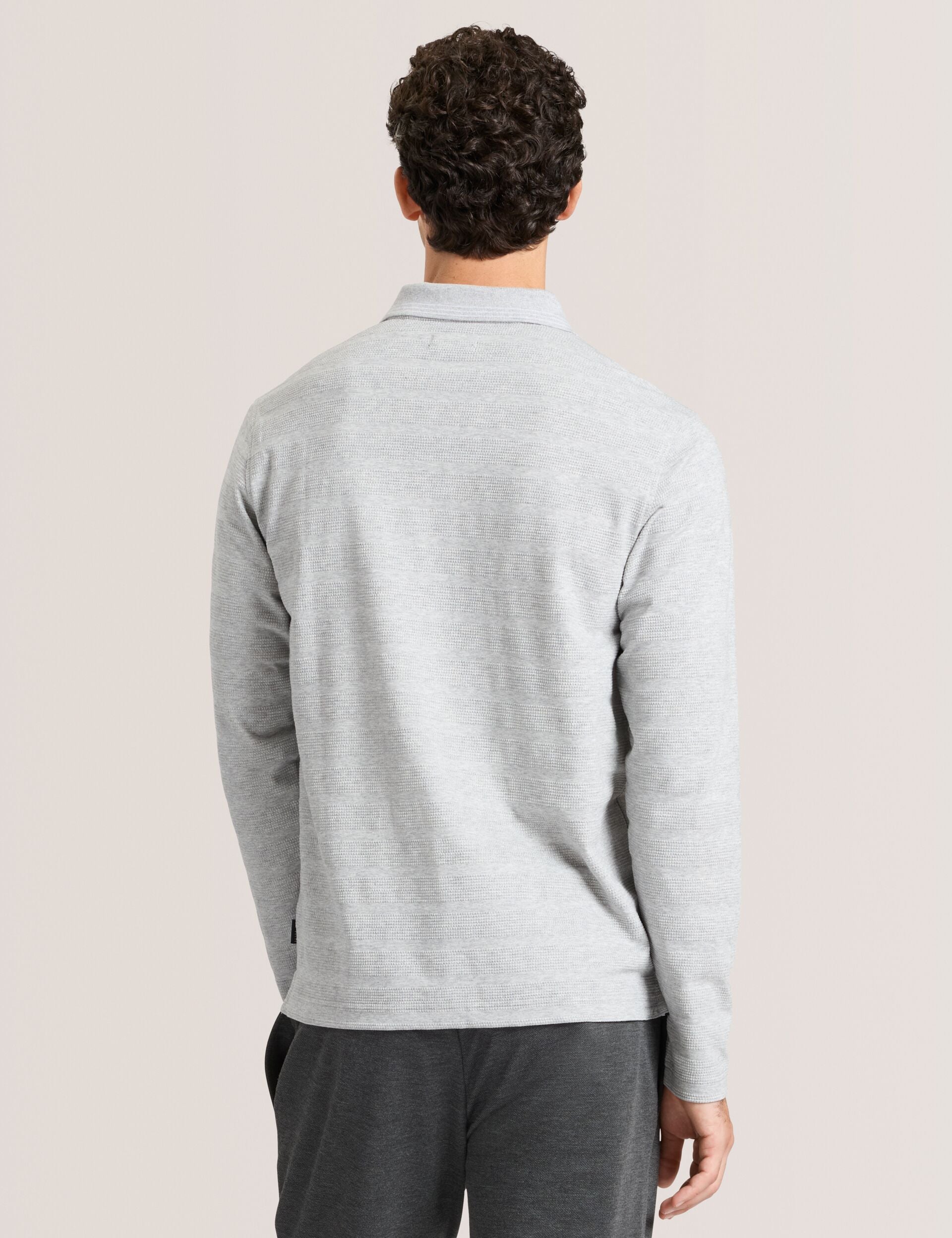 Men|Sale POPCORN STRIPE LONG SLEEVE POLO - Grey Heather - Ted Baker