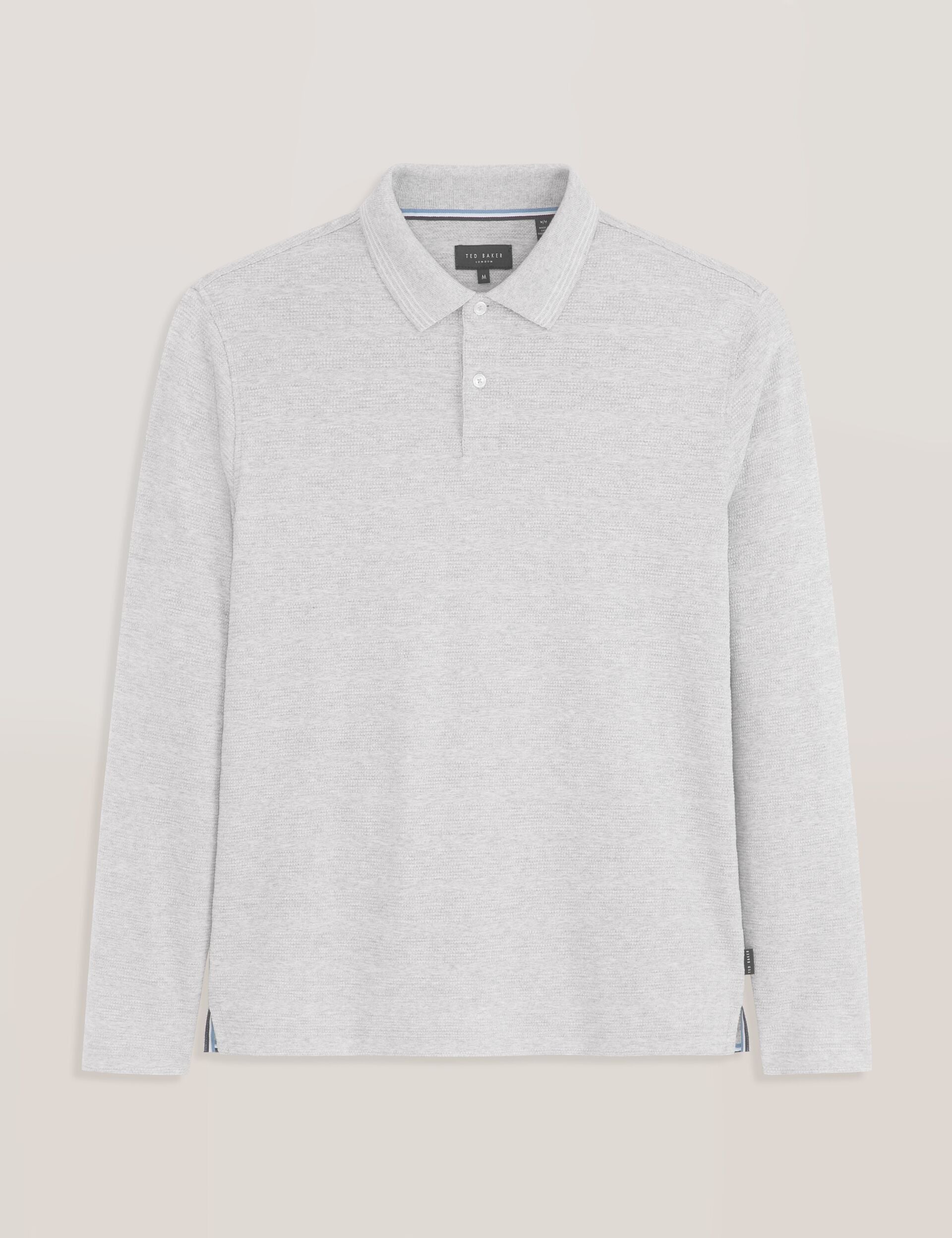 Men|Sale POPCORN STRIPE LONG SLEEVE POLO - Grey Heather - Ted Baker