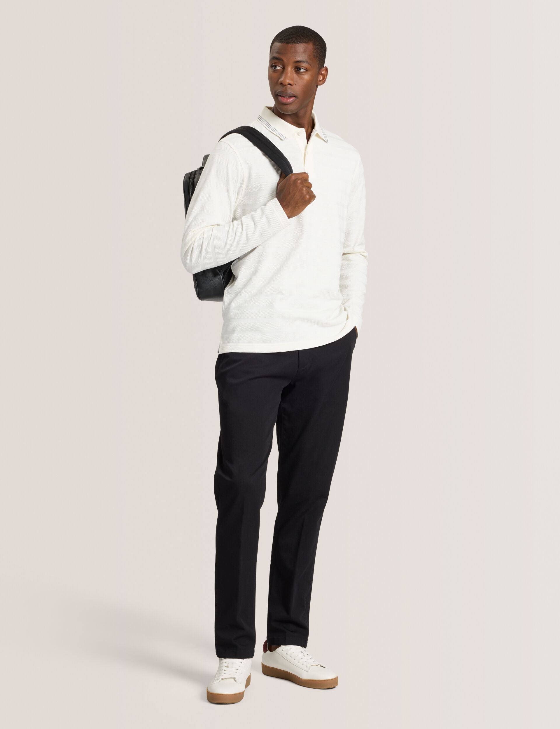Men|Sale POPCORN STRIPE LONG SLEEVE POLO - Egret - Ted Baker