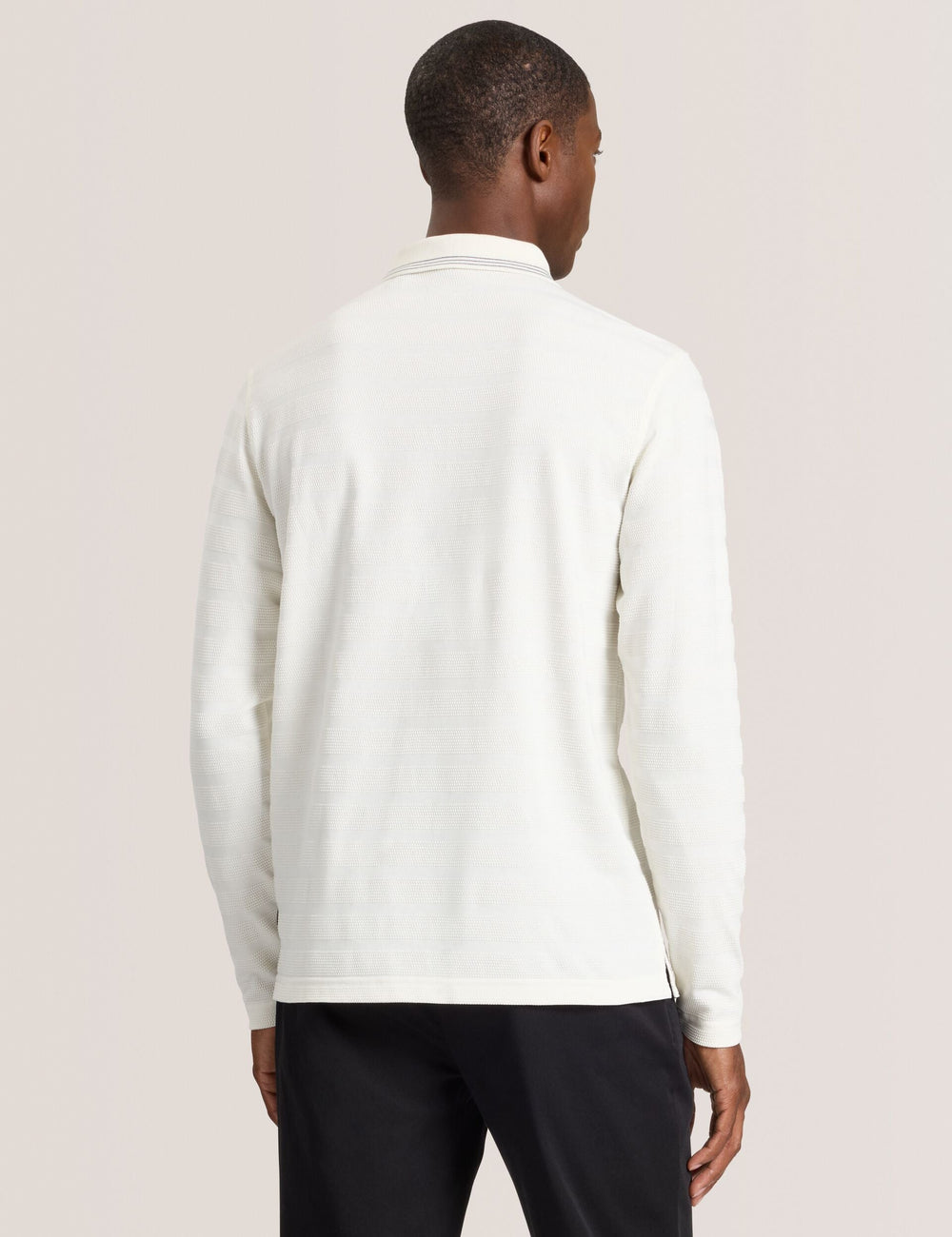 Men|Sale POPCORN STRIPE LONG SLEEVE POLO - Egret - Ted Baker