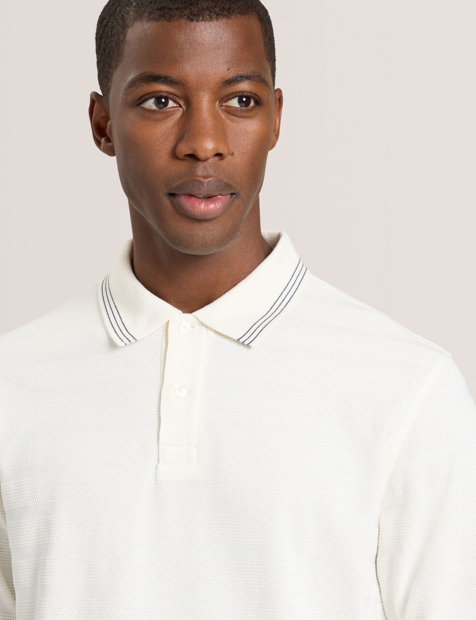Men|Sale POPCORN STRIPE LONG SLEEVE POLO - Egret - Ted Baker