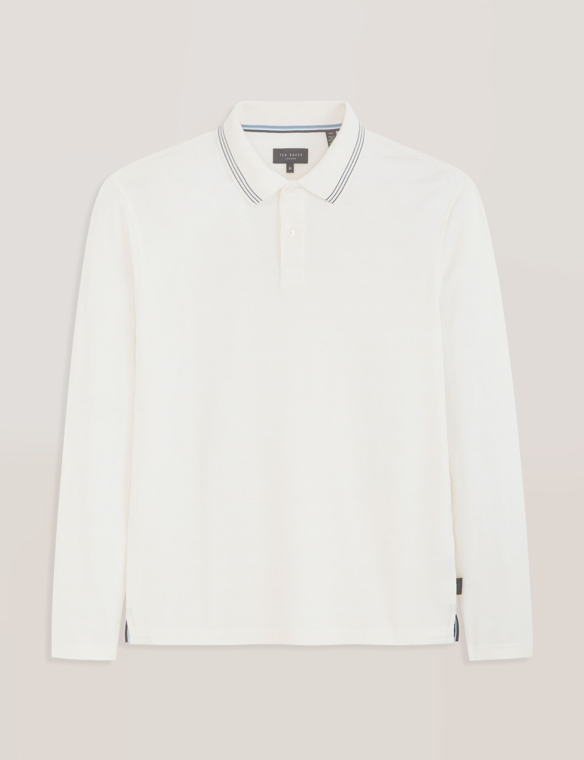 Men|Sale POPCORN STRIPE LONG SLEEVE POLO - Egret - Ted Baker
