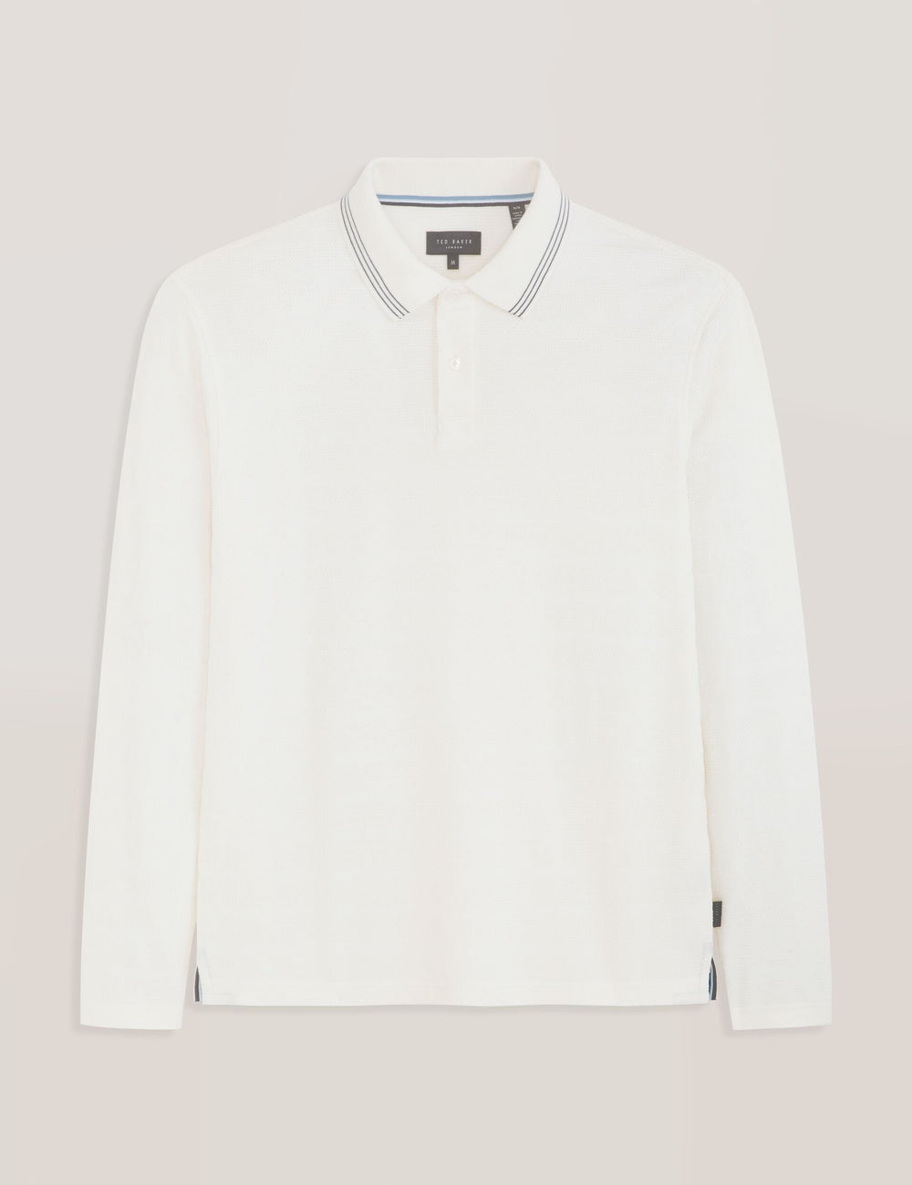 Men|Sale POPCORN STRIPE LONG SLEEVE POLO - Egret - Ted Baker
