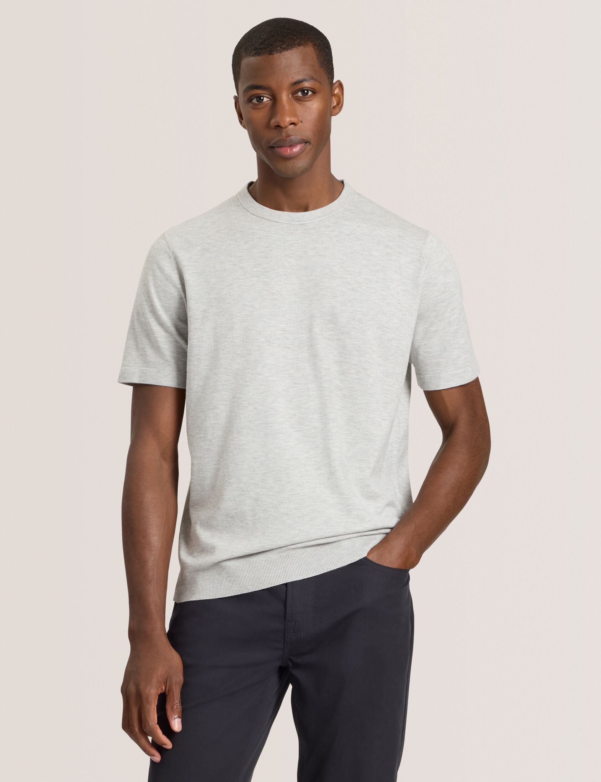 Men MODERN VISCOSE BLEND CREW - High Rise Grey Heather - Ted Baker