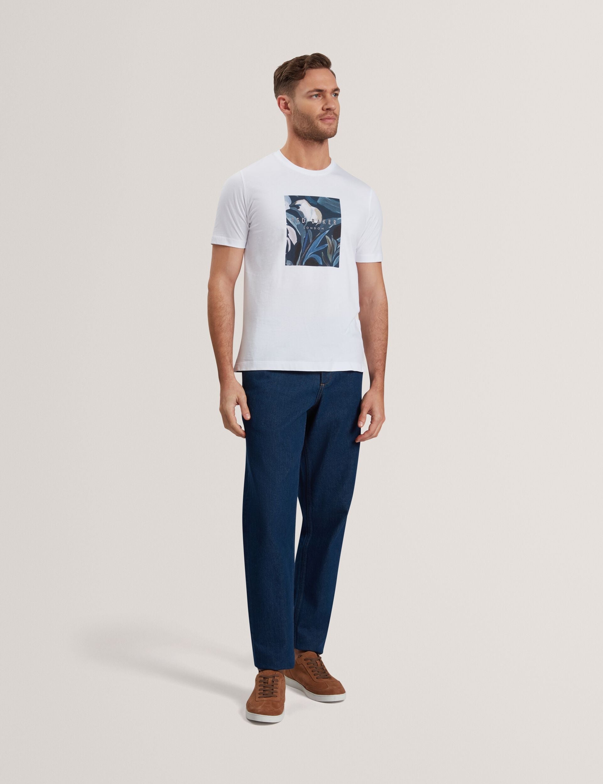 Men JUSTINO - White Branded Box Print Graphic Cotton T-Shirt - Ted Baker