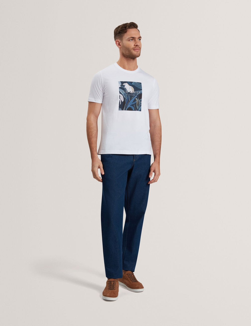 Men JUSTINO - White Branded Box Print Graphic Cotton T-Shirt - Ted Baker