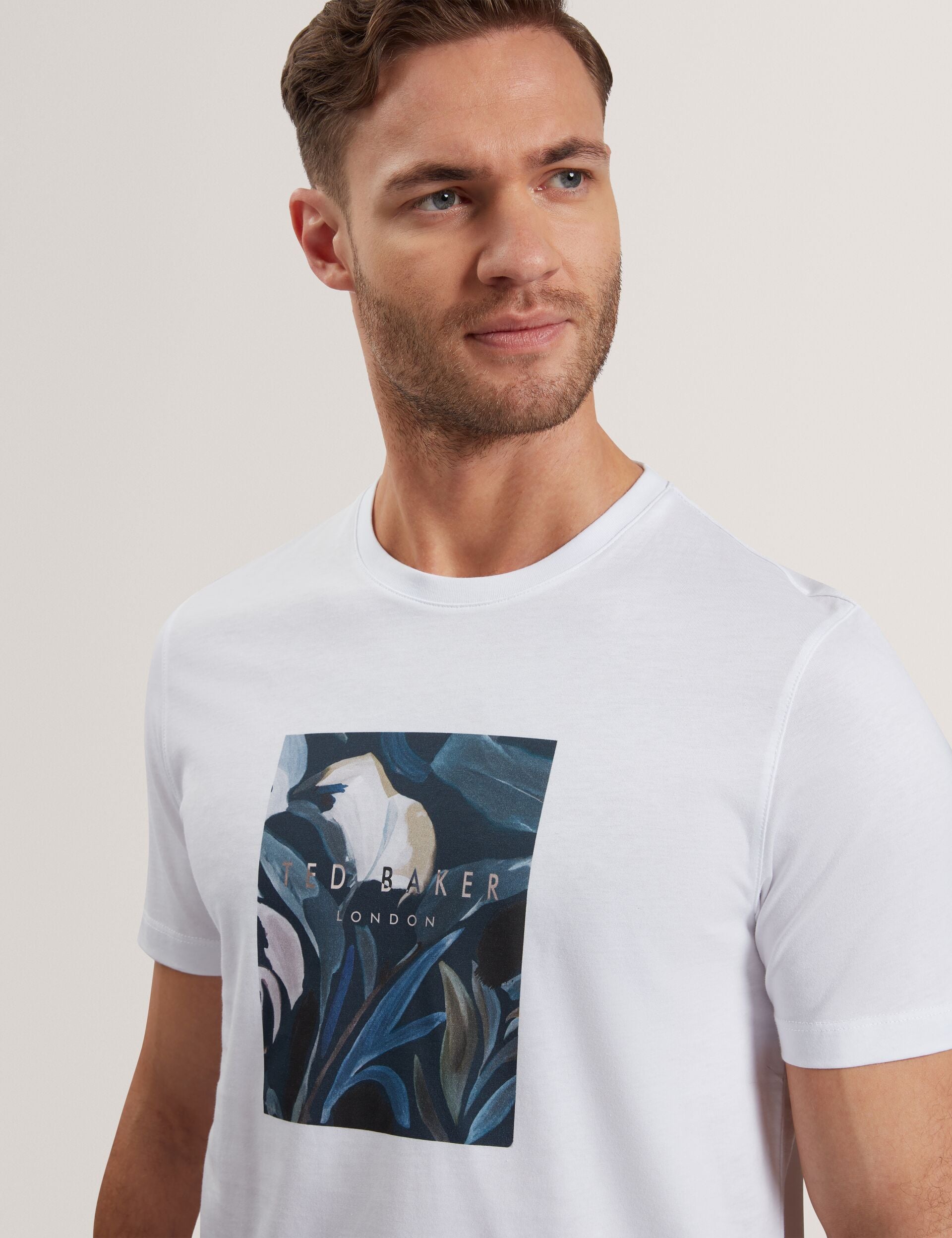 Men JUSTINO - White Branded Box Print Graphic Cotton T-Shirt - Ted Baker