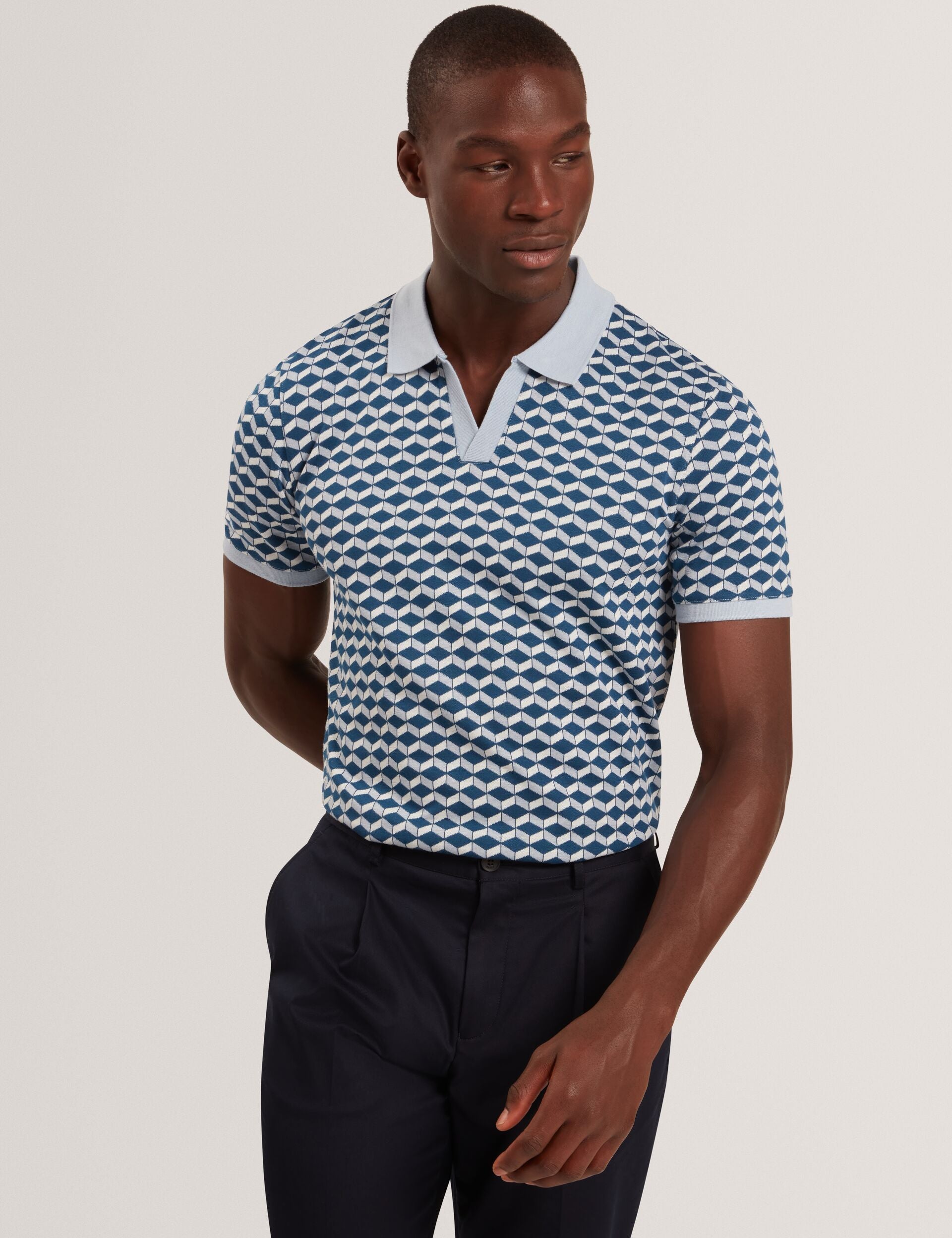 Men LIRIEN Geometric Jacquard Pique Polo Shirt - Ted Baker