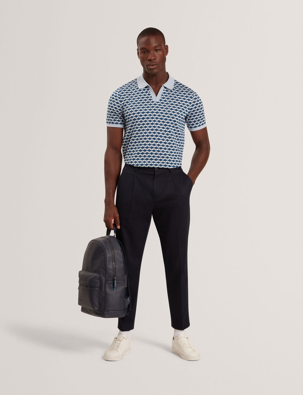 Men LIRIEN Geometric Jacquard Pique Polo Shirt - Ted Baker