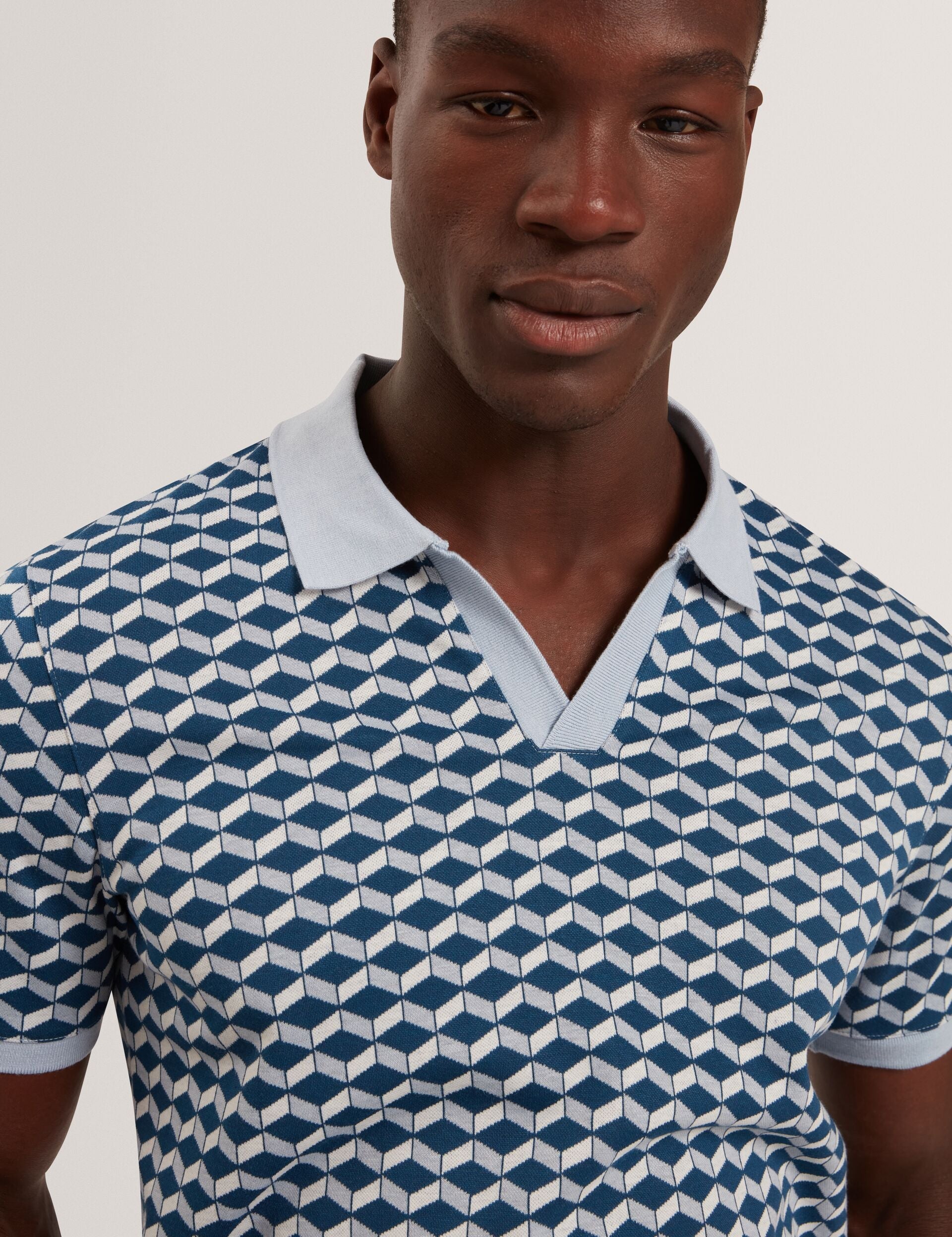 Men LIRIEN Geometric Jacquard Pique Polo Shirt - Ted Baker